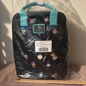 Loungefly Black Backpack with Disney Characters and Teal Accents, nwt